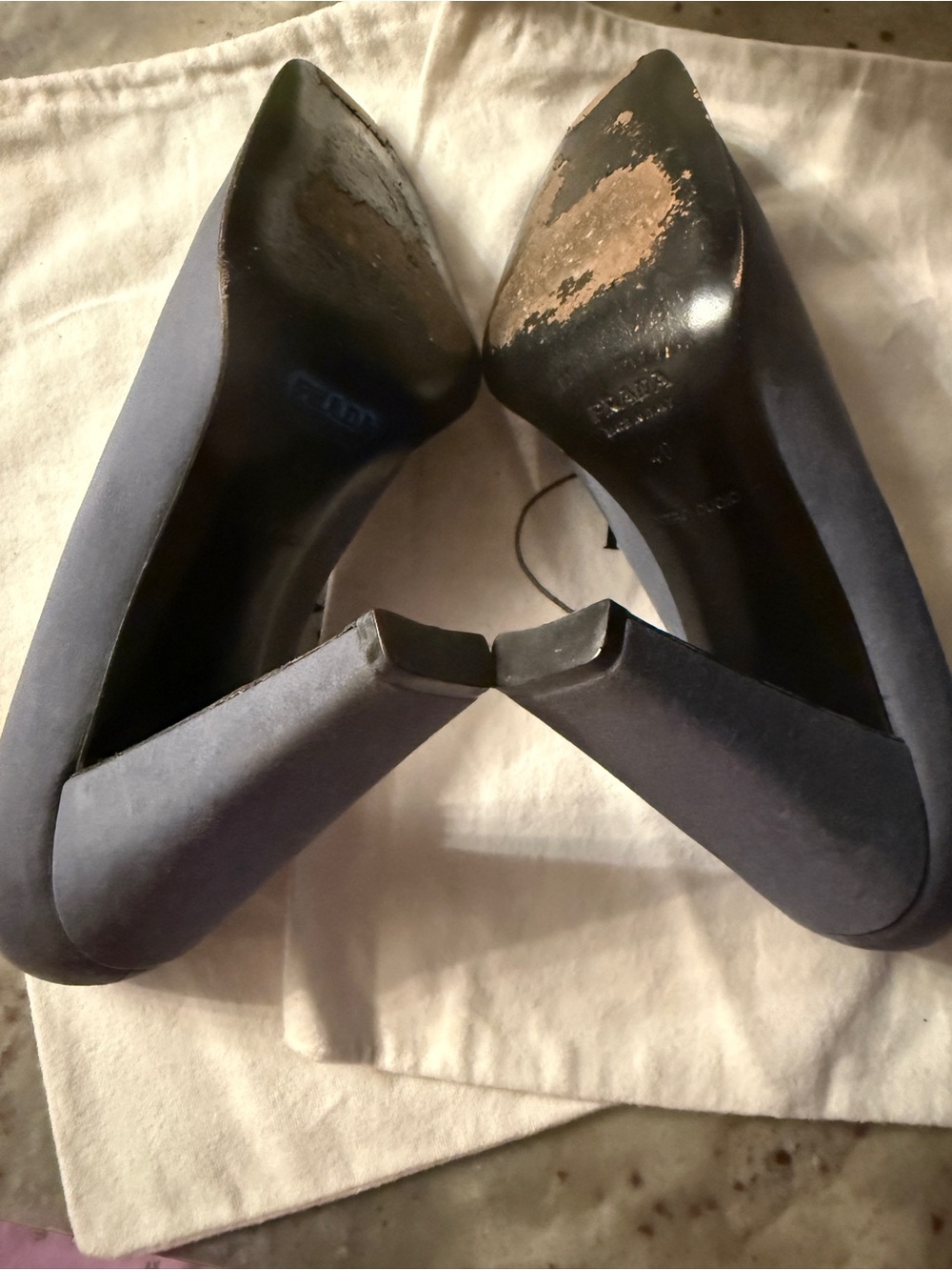 Prada Slate Po de Soie Satin Block-Heel Pumps - Picture 8 of 9
